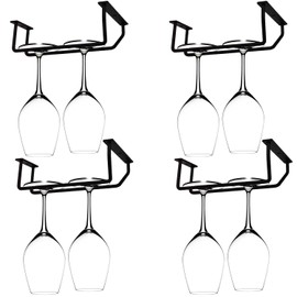 RedDreamer 7 Inch Black Wine Glass Rack, Under Cabinet Wine Glass Holder, Wine Glass Hangers Under Shelf, Stemware Rack, Hanging Stemware Holder for Cabinet Kitchen Bar, Set of 4