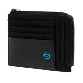 PIQUADRO P16 Leather and Fabric Credit Card Holder Pouch, Chevron/Black, Taglia Unica, Contemporary