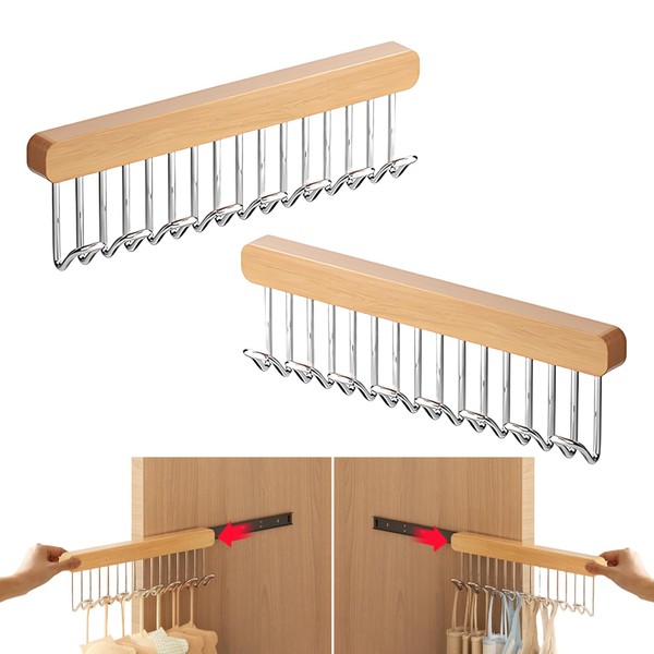 2 Pack Pull Out Closet Hanger with 8 Hooks,Valet Rod