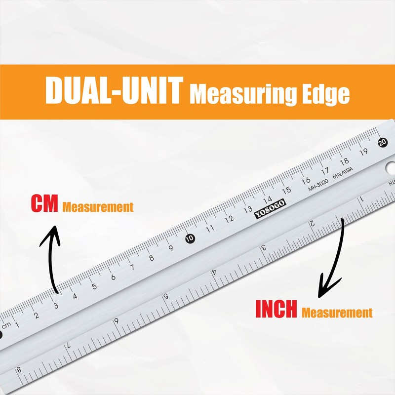 8 Inch Aluminum Non Slip Rulers for Drawing, Set of