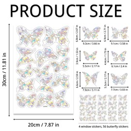 KEYRI Pack of 56 Window Stickers, Bird Protection, Butterfly Prism Window Stickers, Rainbow Window Film, Suncatcher Sticker for Windows, Dining Room, Bedroom, Protects Birds from Glass Collisions (56)