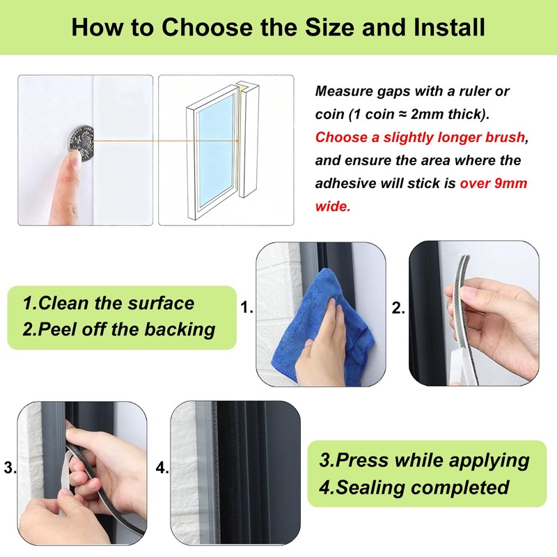 ZOMPAGO Brush Weather Stripping Door Seal -0.4 inx0.4inx33FT,Effective Weather Stripping