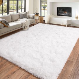 Dssimo Super Fluffy Area Rug for Bedroom, Modern Shag White Area Rugs, Soft Plush Small Carpet for Kids,Girls Boys and Teens Decorations for Living Room Dorm Nursery Classroom, 5x7 Feet
