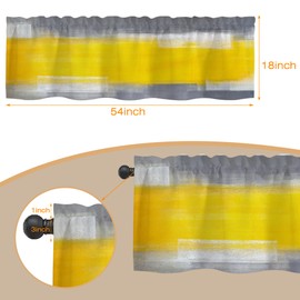 Valances for Windows, Yellow Gray Abstract Art Semi Sheer Valances Windows Curtain, Rod Pocket Short Window Treatment Light Filtering Decor Valances for Kitchen Living Room Bedroom Windows - 54"x18"