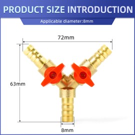 ERGAOBOY Pack of 2 3-Way Hose Shut-off Ball Valve, 8 mm Hose Connection, 2 Switches, Brass Y Shaped Valve with 6 Clamps