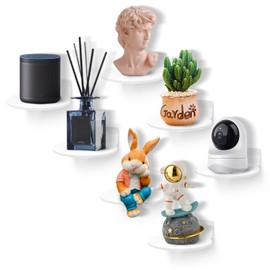 McBlancok Small Shelves, Wall Mounted Floating Display Ledges Set of 9 with Adhesive Strips for Wall,3 inch Circle Design Acrylic Tiny Shelf for Action Figure (9, White)