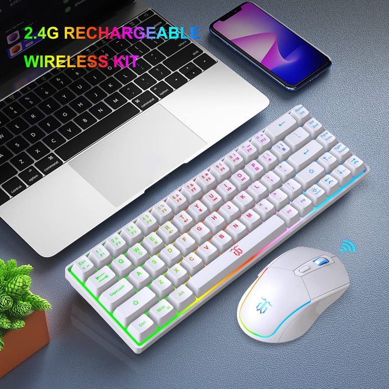 Snpurdiri 60% Wireless Gaming Keyboard and Mouse Combo,LED Backlit Rechargeable
