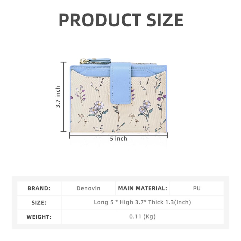 Denovin Wallet Women, Bifold Compact Small Women's Wallets, Floral Ladies