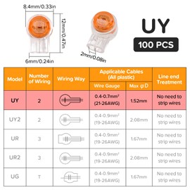 Lyeteung Pack of 100 K1 Cable Connectors, UY Splice Connectors, Buttons, Telephone Cable Connectors, 2-Way Gel Telephone Cable Connectors, Single Wire Connectors, for Cable Data Wire Connections,