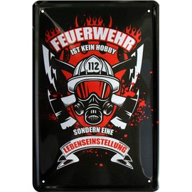 WOGEKA ART Retro Tin Sign "Feuerwehr ist kein Hobby" sondern Lebensstellung (Feuerwehr ist kein Hobby sondern Lebensstellung - Funny Saying as Gift Idea Birthday Christmas Decoration 20 x 30 cm