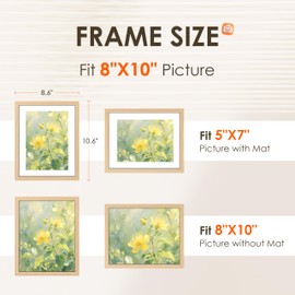 FIXSMITH 8x10 Picture Frame Bulk-4 Pack, Photo Frame with HD Plexiglass, Display Pictures 5x7 with Mat or 8x10 Without Mat, Natural Picture Frames Collage Wall Decor, Wall & Tabletop Picture Frames