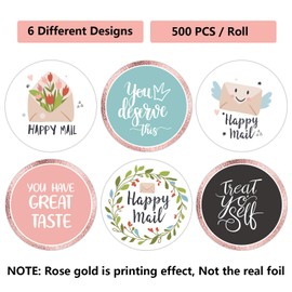Happy Mail Small Business Stickers - 500 per roll, 6 Chic Designs for Packages & Online Shop Owners