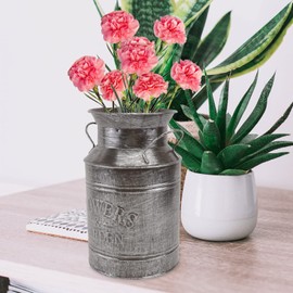 Cabilock Metal Flower Vase Iron Shabby Chic Pitcher Vase Vintage Galvanized Milk Can Jug Vase Rustic Flower Bucket Container Tall Galvanized Vase Farmhouse French Bucket Pot
