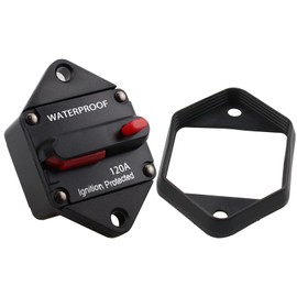 JIAKUPA 12V-48V DC Panel Mount Circuit Breaker 120A,Hi-Amp 120A Circuit Breaker with Manual Reset and Gasket for Auto Truck RV Marine Car Marine Boat Trolling Motors