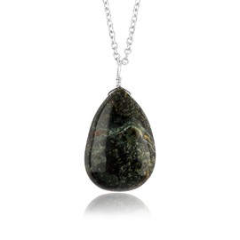 CRYSTALIS Natural Kambaba Jasper Gemstone Pendant Necklace, High Grade Polished Pear Crystal, Chakra Healing Cabochon, Gift Giving Women Jewelry, Dainty 925 Sterling Silver Chain 18 inch