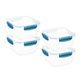 Superio Plastic Food Storage Containers, Airtight Lids, 80 oz., Blue, 4 pack