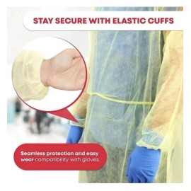 Unbranded 100 Pack Disposable Isolation Gowns PPE Lab Dental Coat Medical Yellow