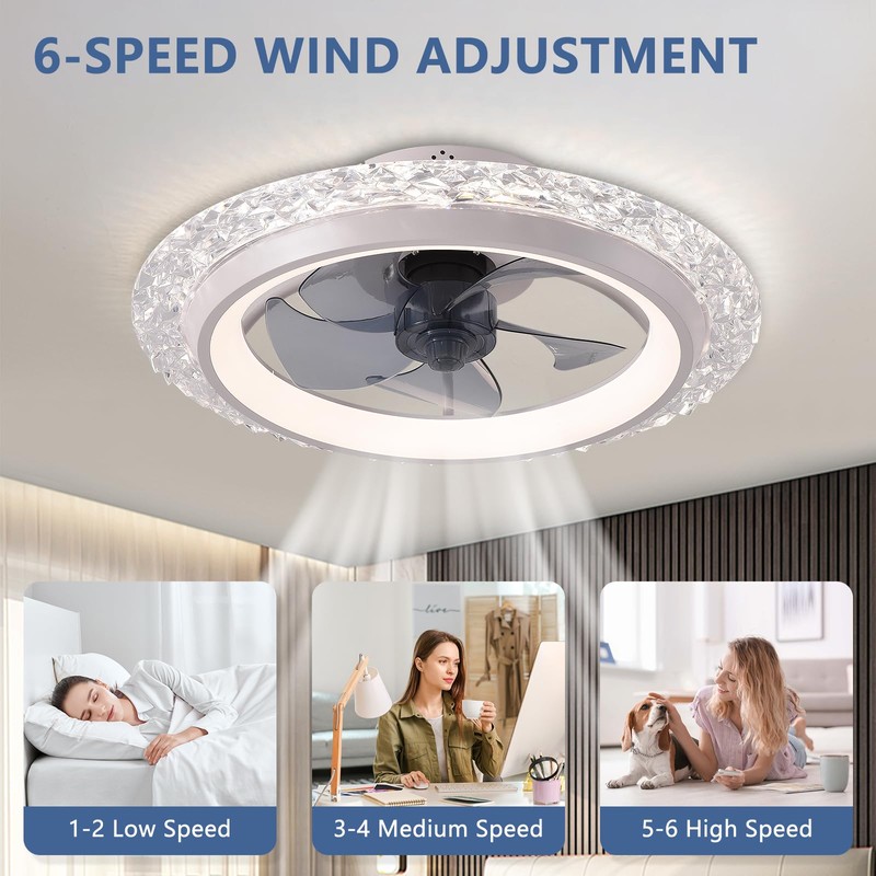 KINDLOV Modern Ceiling Fans with Lights, 19.7" Flush Mount Ceiling