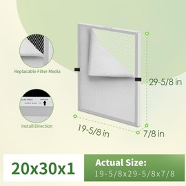 Montemono 20x30x1 Reusable Air Filter MERV 8 Washable Furnace & AC Filter with 2 Extra Media Pads, Aluminum Electrostatic Air Filters for Home, Fits HVAC System, Air Conditioner, Air Handler