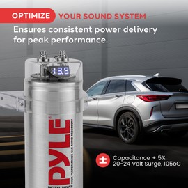 Pyle Pyle 3.2 Farad Digital Power Capacitor, High-Performance Car Audio Capacitor, LED Display, Electronic Polarity Protection, Over Voltage Protection, Includes Mounting Hardware and Post Kits, 2.9"x9.7"