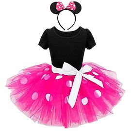 Dressy Daisy Baby Girl Costume Polka Dots Fancy Dress Up with Mouse Ears Headband Birthday Party Size 12-18 Months Hot Pink