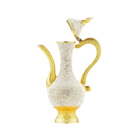 Steel Water Bottle Pitcher with Zirconia Stones | Handmade Metal Carafe Water Tea Coffee Jug Vintage Bottle | Turkish Ottoman Zamzam Pitchers (470 ML / 16 Oz, Zirconia Stone, Gold Color)