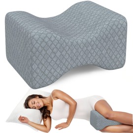 SweetSlubr Memory Foam Knee Pillow for Side Sleepers, Ergonomic Leg Cushion for Side Sleeping, Leg Positioner Pillow for Adult (Grey)
