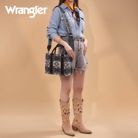 Wrangler Purse for Women Boho Aztec Tote Bag Hobo Shoulder Top Handle Handbags with Wide Guitar Strap Fall Collection Gift WG2207-8120SBK