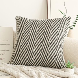 Jonhier Black White Chevron Square Throw Pillow Cover, Boho Farmhouse Geometric Pattern Cushion Cover, Mid Century Accent Decorative Pillowcase for Sofa Couch Bedroom Living Room, 18 x 18 inch