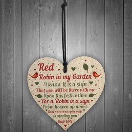 RED OCEAN Robins Appear When Loved Ones Are Near Wooden Hanging Heart Memorial Christmas Tree Decoration Plaque Bauble