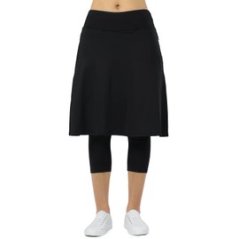 Women Athletic Knee Length Skirts with Leggings,Pickleball Skirted Full-Length Leggings Skorts Capris for Yoga Women Zipper Pockets(Black XS)