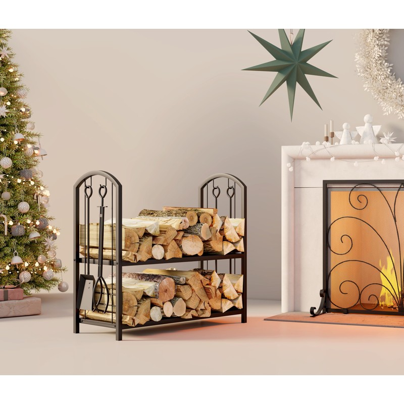Fire Beauty Fireplace Firewood Log Rack 5-Piece Storage Logs Holder