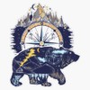 Bear and Mountains Sticker Vinyl Decal Bumper Sticker 5"