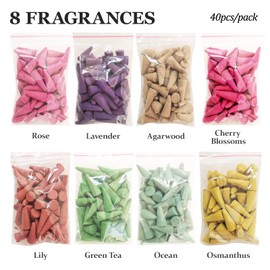 Incense Cones， 8 Mixed (320 Cones Total) Cone Incense Scents, And A Ceramic Incense Burner. Natural Scent Cone， For Meditation, Yoga, Purification, and Aromatherapy.