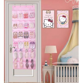 MISSLO Kids Shoe Organizer Pink Room Decor for Bedroom Door Hanging Baby Closet Storage over the Rack Breathable 24 Large Mesh Pockets for Toddler Girl