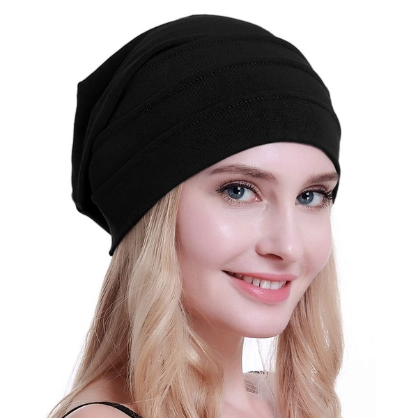 osvyo Chapeaux de chimio en coton doux pour femme - Pour la perte de cheveux - Emballage scellé, Noir , taille unique