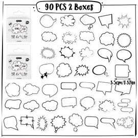 Amabro 90PCS Adhesive Dialog Box Paper Stickers Name Tag Stickers Assorted Shape Paper Stickers of Writing for Diary, Planner, Scrapbook, Album, Notebook