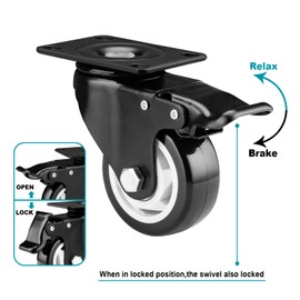 Caster Wheels - 3 Inch Casters Set of 4 Heavy Duty, BOSGEOT Locking Industrial Casters with 360 Degree No Noise Polyurethane Wheels, Swivel Plate Casters with Brake - Pack of 16