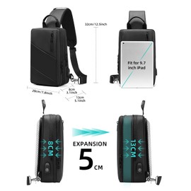 GYakeog Umhängetasche Herren Wasserdichte Sling Bag mit USB-Ladeanschluss Crossbody Bag Brusttasche Herren für Arbeit Reisen Radfahren Wandern-Schwarz