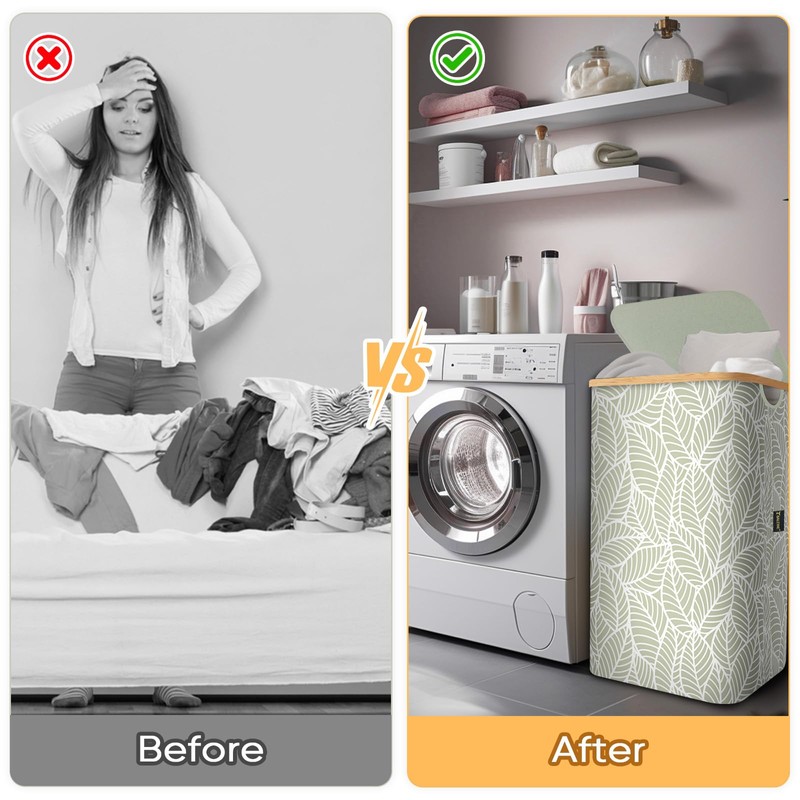 BALEINE Laundry Hamper with Lid, Tall Laundry Baskets with Bamboo