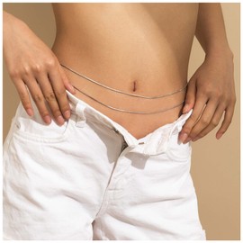 Inateannal Boho Layered Snake Waist Chain Silver Round Snake Chain Body Chain Beach Waist Belly Chain Summer Bikini Waist Body Chain Jewelry for Women and Girls