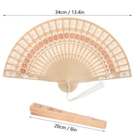 kukmakri 50 Pieces Fragrant Sunflower Sandalwood Fans - 8 Inch Vintage Wooden Folding Fans with Organza Bags and Tassels - Sunflower Hand Fans for Weddings, Quinceanera Parties, Home Decor and More