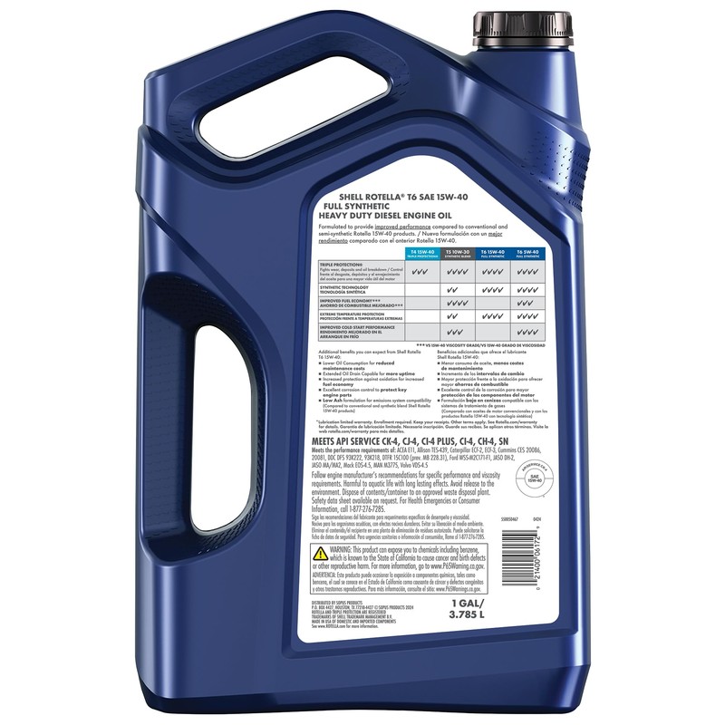 Shell Rotella T6 Full Synthetic 15W-40 Diesel Engine Oil, 1