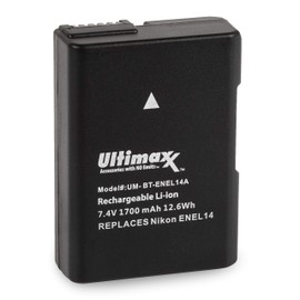 Ultimaxx Rapid Travel Charger with 2X EN-EL14A Extended Life Battery (1700mAh) for Nikon D3100 D3200 D3300 D3400 D3500 D5100 D5200 D5300 D5500 D5600 DF Coolpix P7000 P7100 P7700 P7800