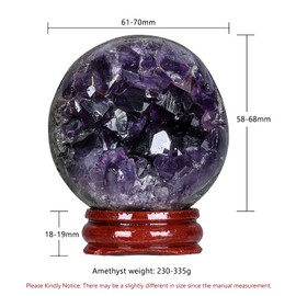 Nupuyai Amethyst Stone Druze Geode Ball with Stand, Natural Crystal Amethyst Druze Piece Druzy Segment Natural Piece Stone Cluster Rough Stone Decoration (61-70 mm)