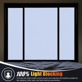 FEILAYS White Thickened Total Blackout Window Film Frosted Glass Static Cling UV Sun Blocking Heat Control Window Tint Day and Night Insulation Home Bathroom Door Decorative Cover Opaque 23.6"x157"
