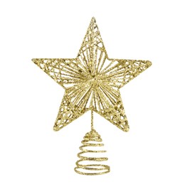 KEYIDO Christmas Tree Star Topper Gold Tree Toppers Metal 20cm Stars for Xmas Tree Decorations for Top of Christmas Tree Lightweight Ideas Star on Tree Glitter