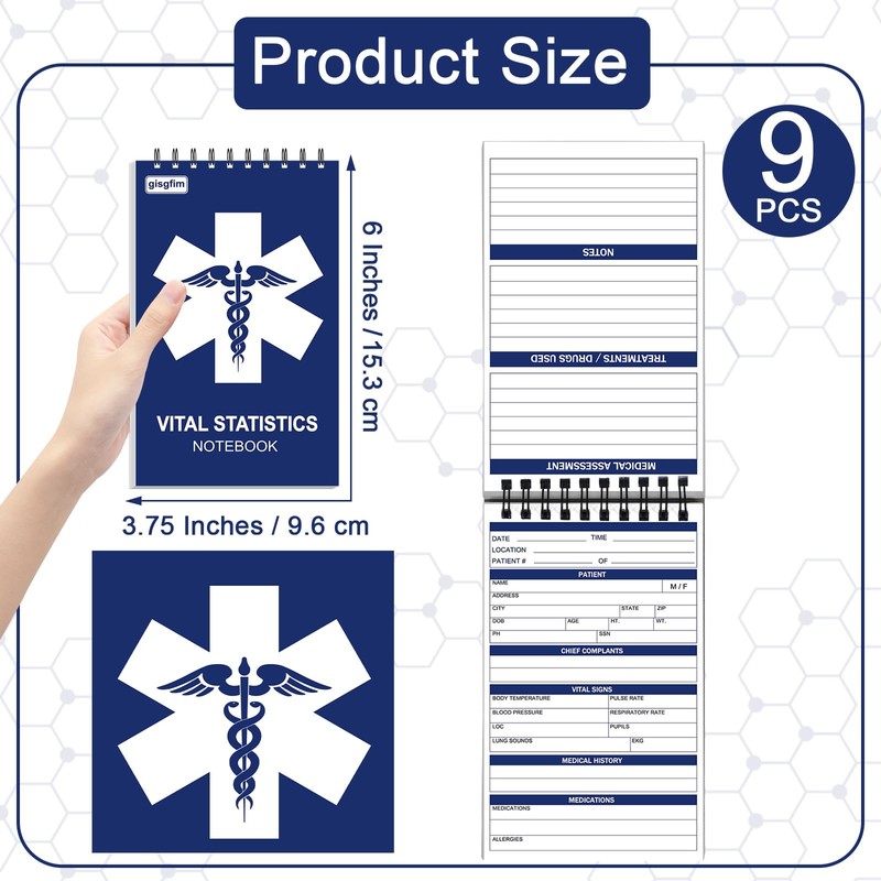 gisgfim 9Pcs EMT First Responders Vital Statistics Notepad EMS Field
