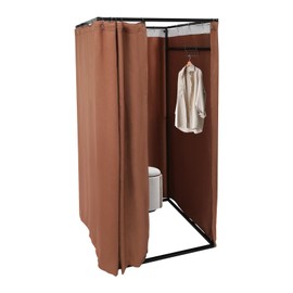 WsrrLun Portable Freestanding Fitting Room, Detachable Linen Curtain, 100 * 100 * 200cm, 3-4 Person Capacity, for Clothing Store Fitting Room & Outdoor Locker Room (Coffee)