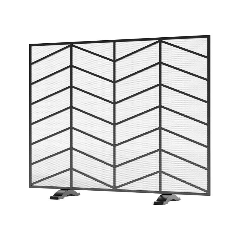Fire Beauty Single Panel Handcrafted Wrought Iron Mesh Chevron Fireplace